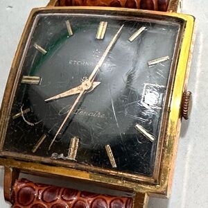 Rare 60s Vintage Eterna-Matic Centenaire Square "Tank" 20m Gold Plated – Working